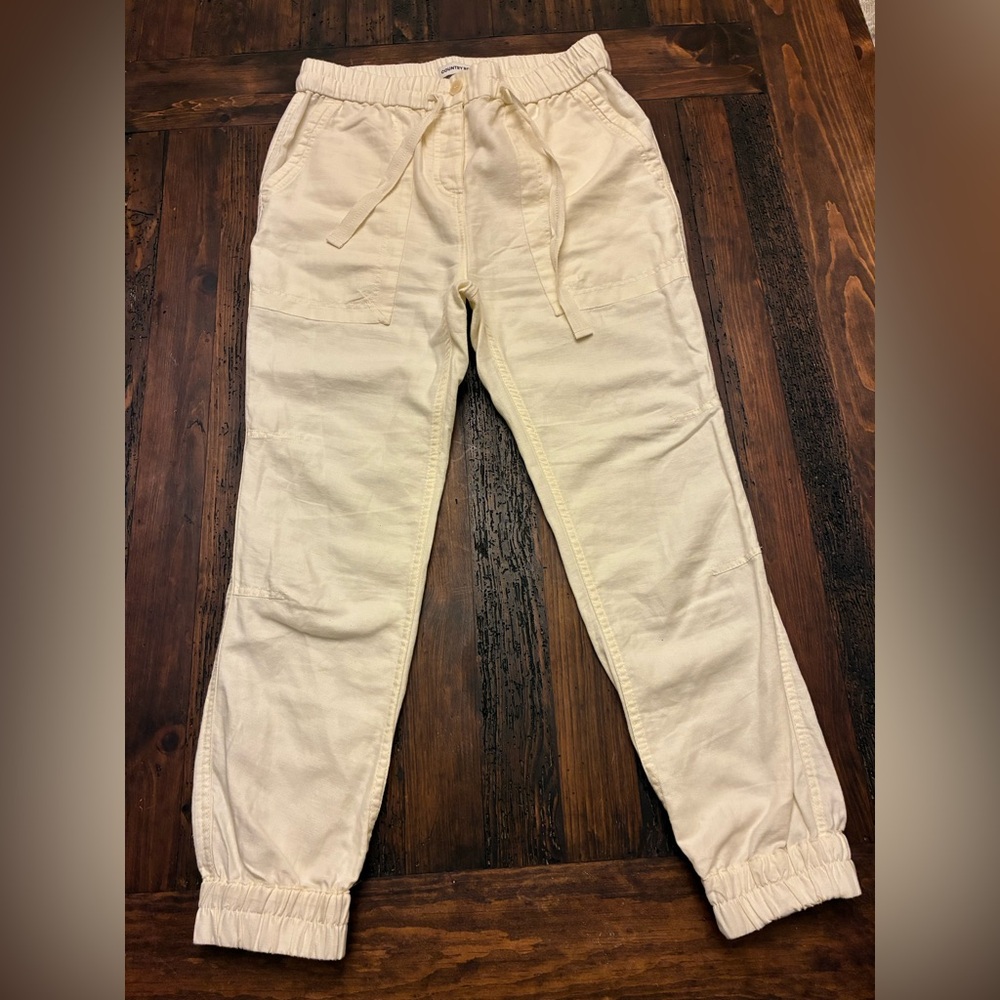 Country Road Linen Joggers Size 10 Cream Luxury Minimalist Neutral Casual Pants